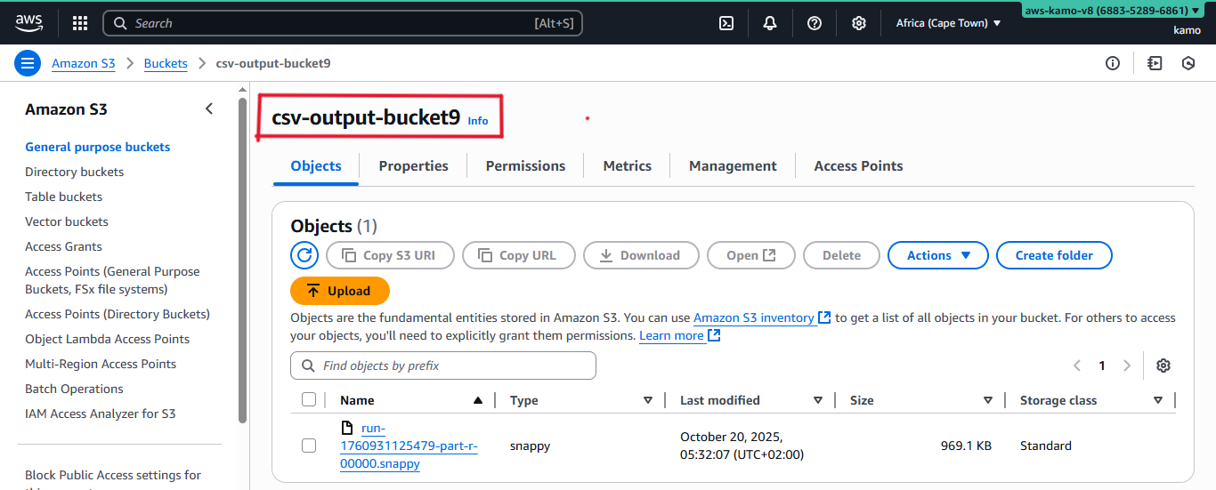 Amazon S3 output bucket